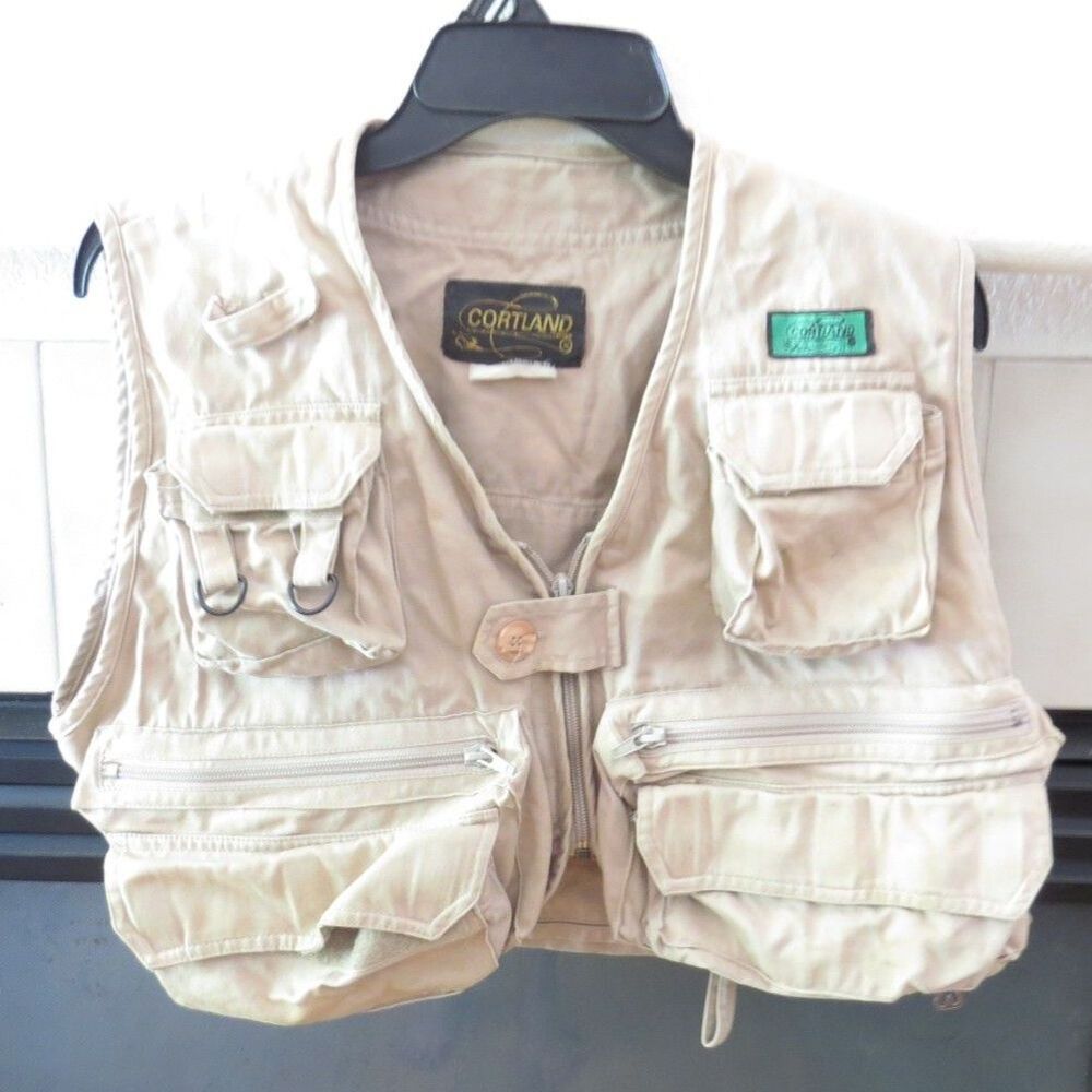 Cortland Vintage 80's Fly Fishing Vest Cotton Utility Khaki M EUC